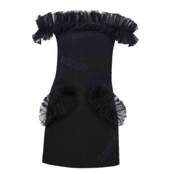 CHRISTOPHER KANE Off-Shoulder Ruffle BLACK Mini Dress - Picture 5 of 16